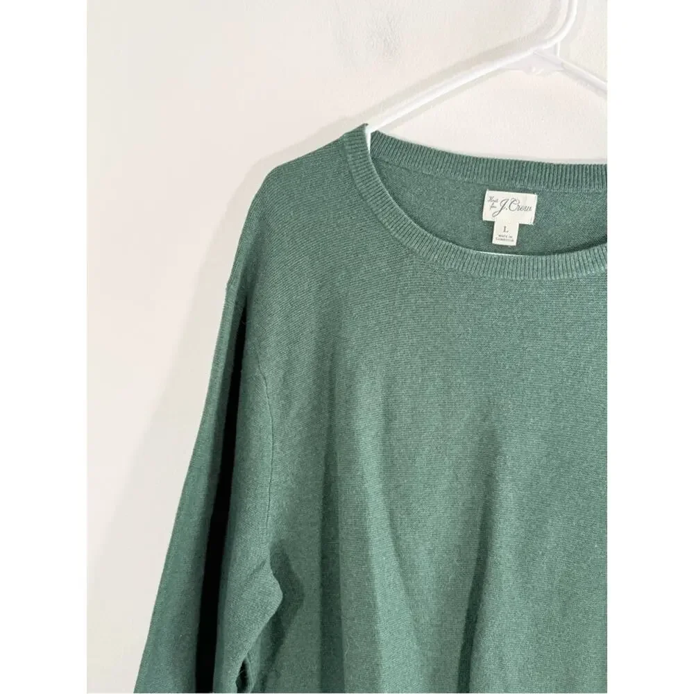 J. Crew 100% Cotton Crewneck Sweater Garter Stitch Military Green H6060 Large